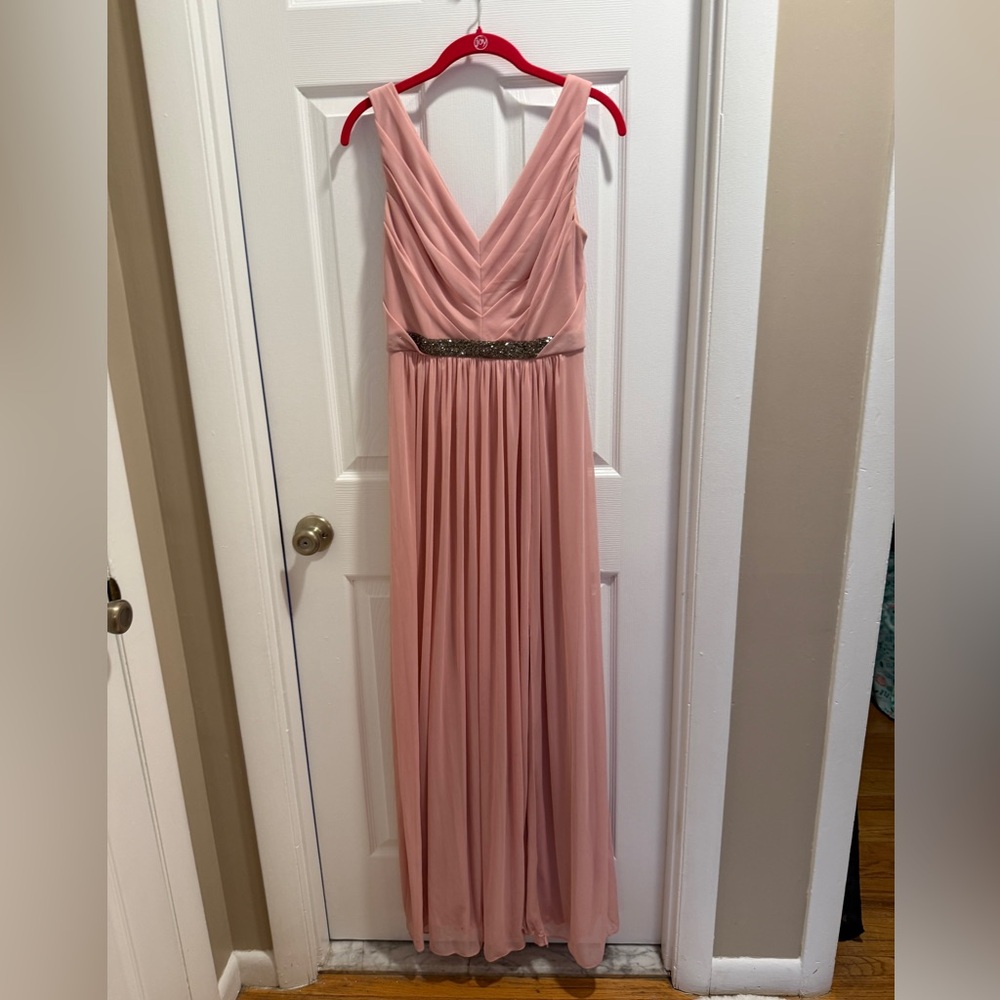 David's Bridal Pink Gown with Silver Accents